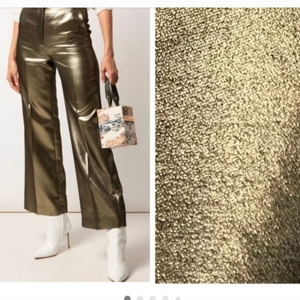Alexa Chung gold high-rise pants cropped wide leg metallic trousers pockets